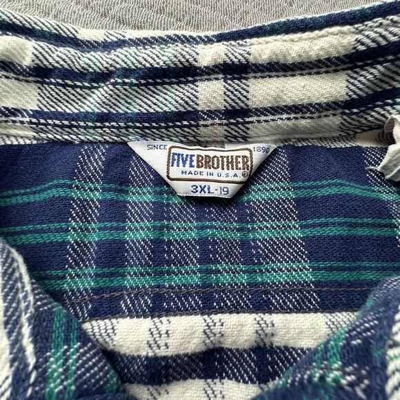 Vintage Five Brother Flannel Men 3XL Plaid Y2K Made In USA LS Shirt Pockets - Picture 6 of 7